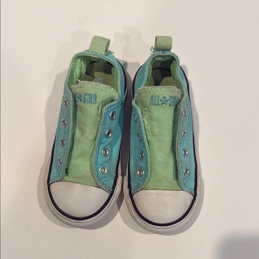 Converse All Star toddler 8 aqua & Green Sneakers slip on tennis shoes